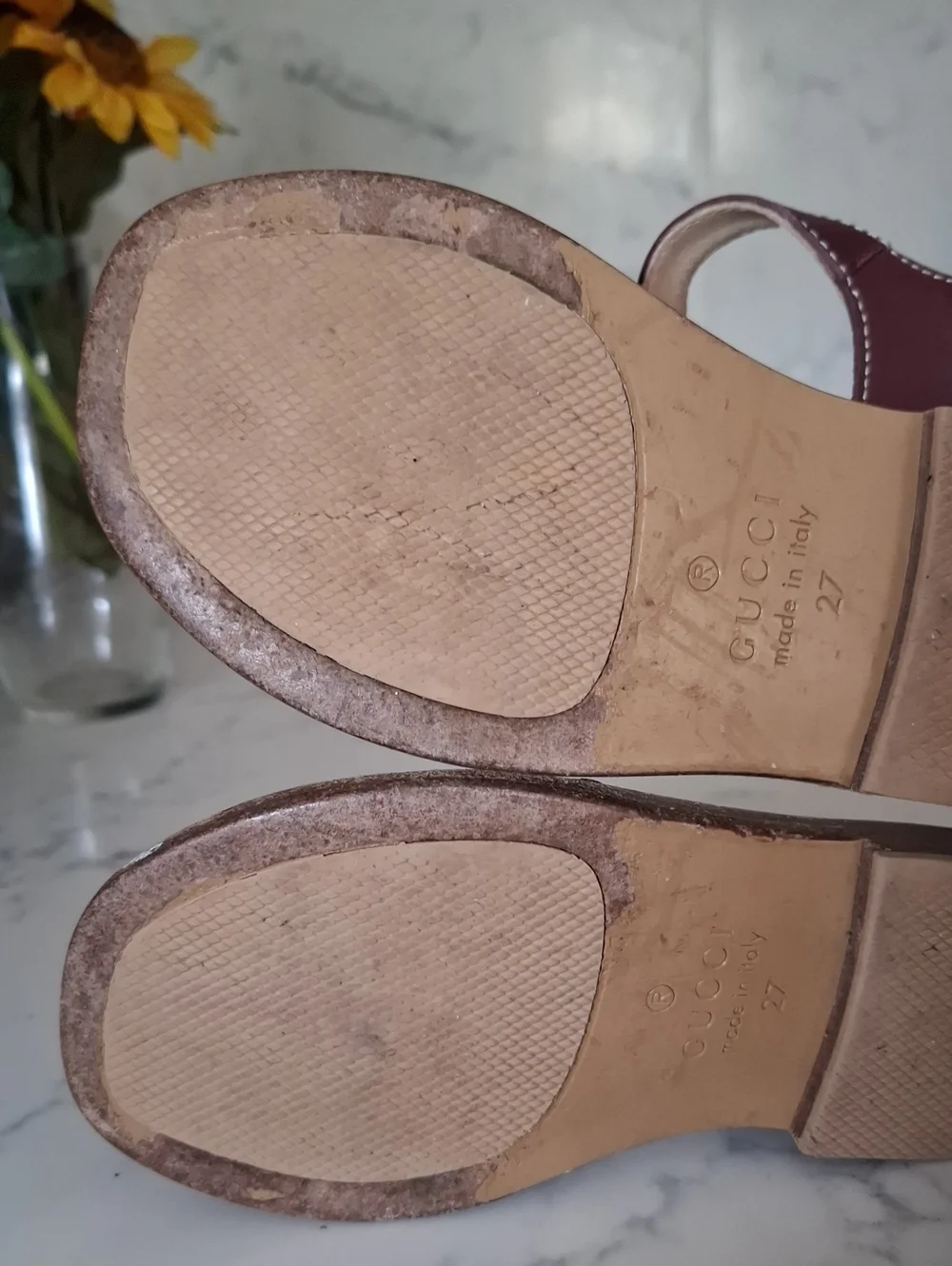 Gucci Girls Burgundy Leather Slingback Sandals